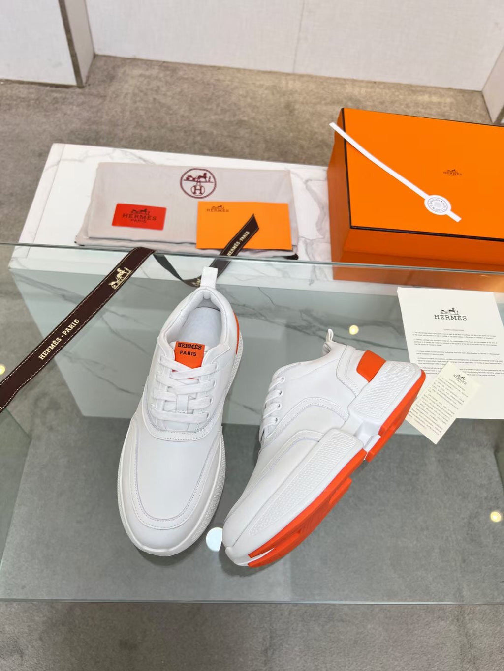 Hermes Giga Sneaker Orange Mix White Calfskin