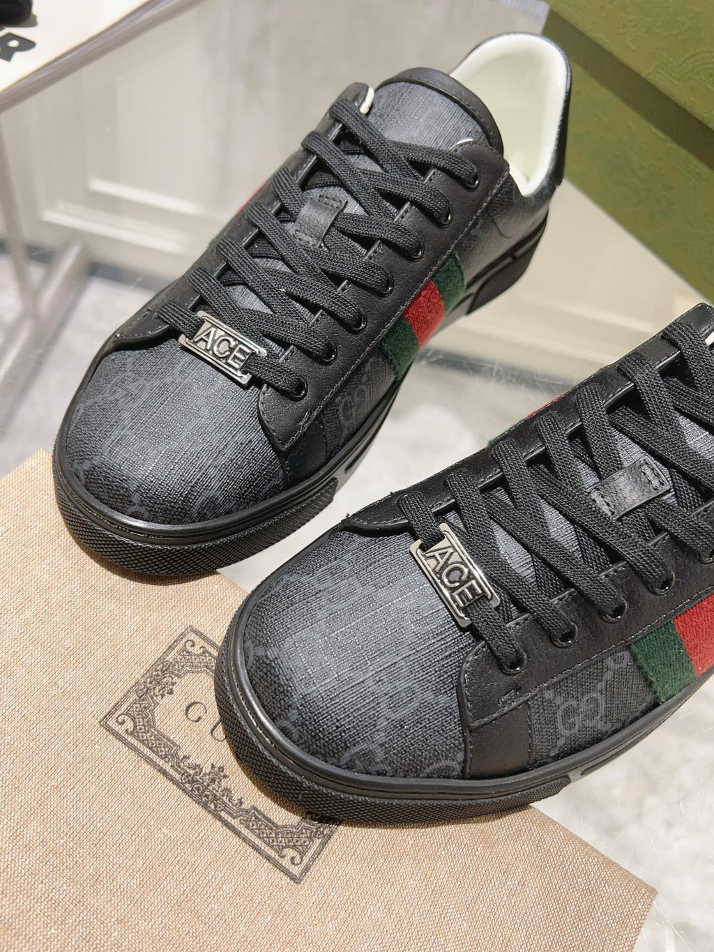 Gucci Ace Supreme Trainer Black Calfskin with Patterns