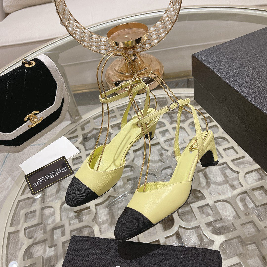 Chanel High Slingbacks Lime Lambskin Grosgrain