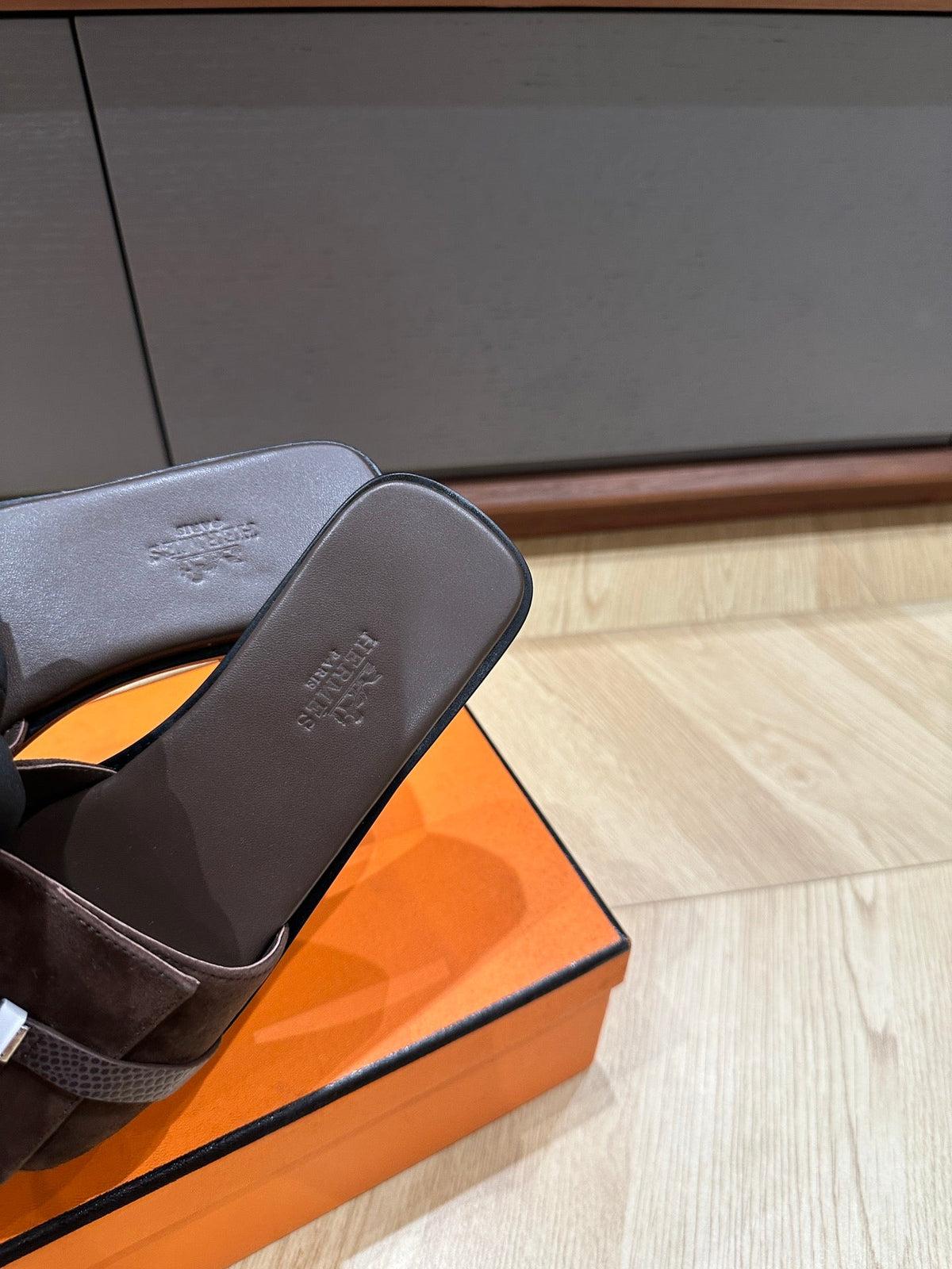 Hermes Gabriel Sandal Chocolate Suede