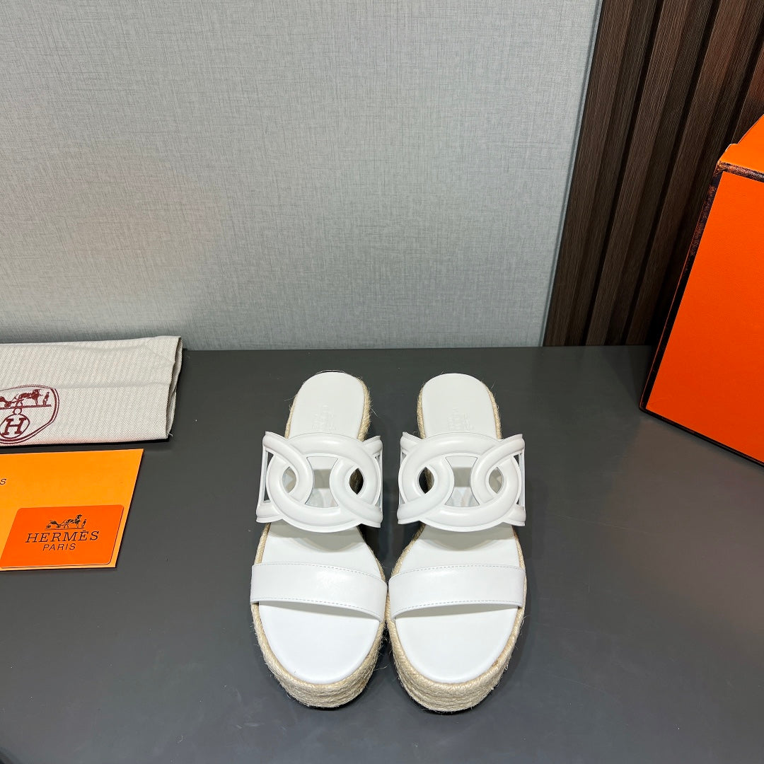 Hermes Ithea 80 Espadrille White Calfskin