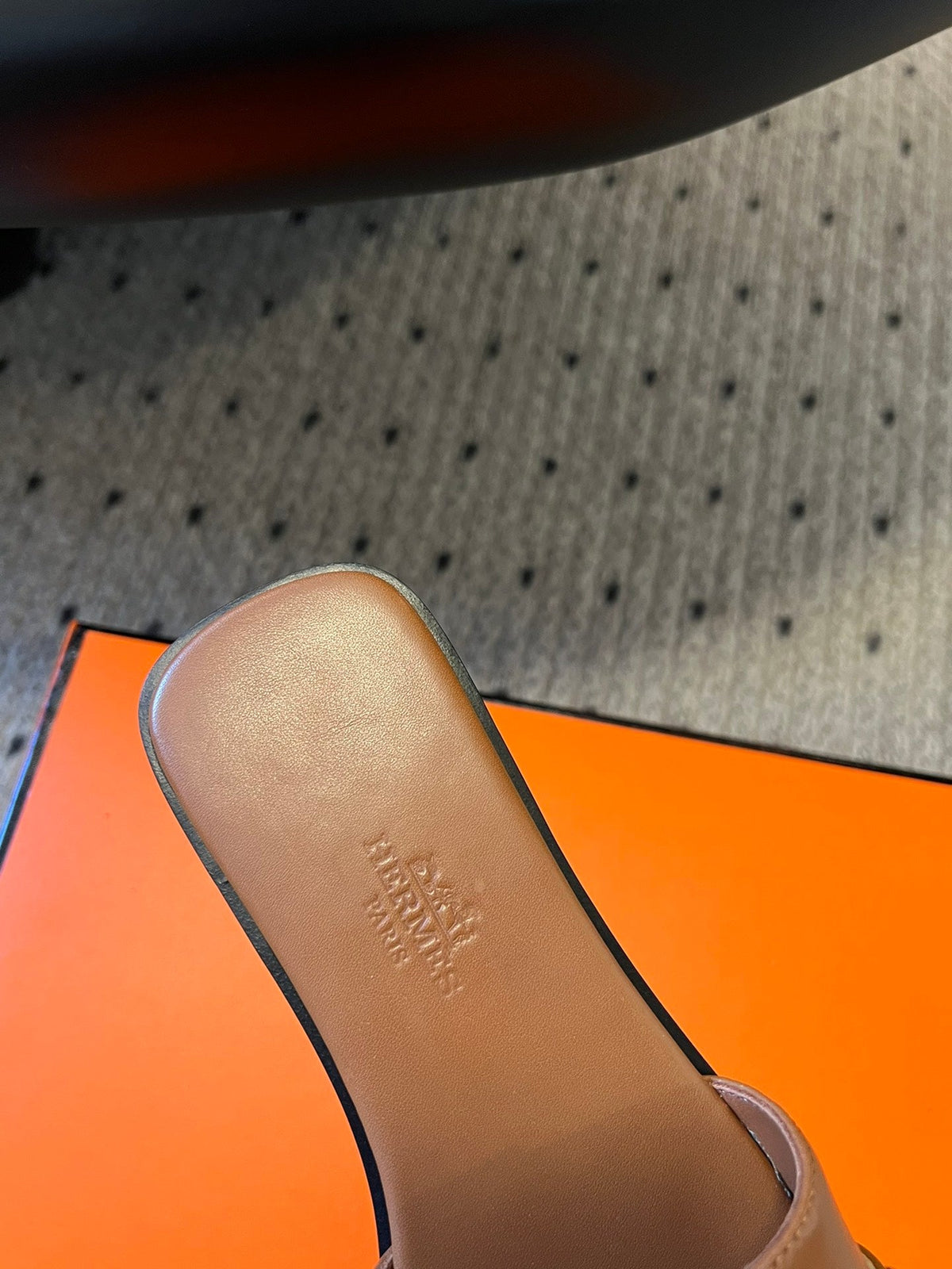 Hermes Giulia Flat Sandal in Bronze Brown Calfskin