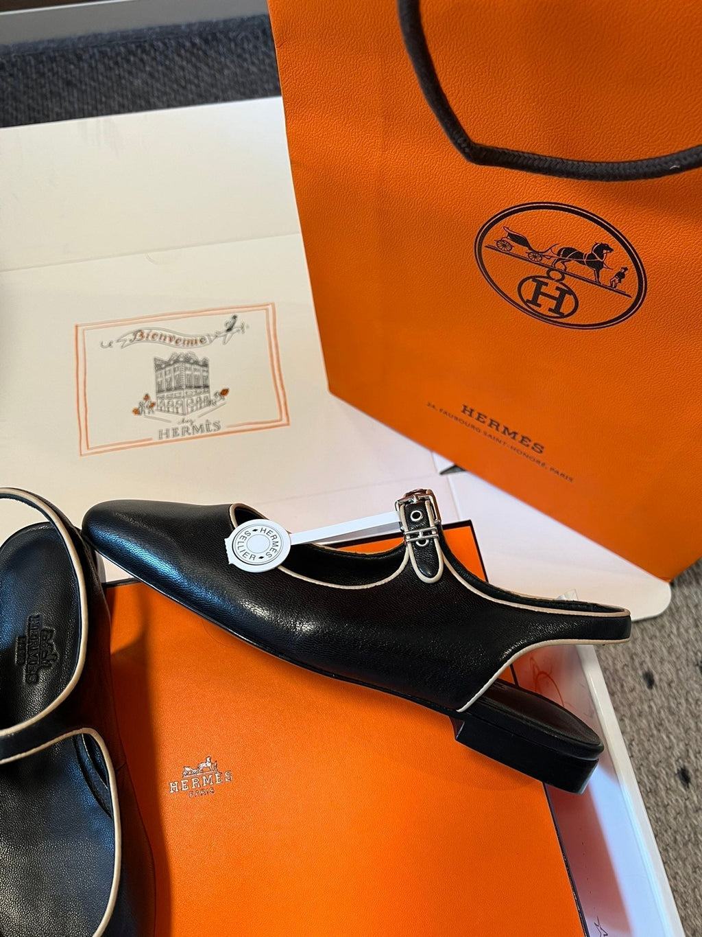 Hermes Kleo Slingback in Black Calfskin