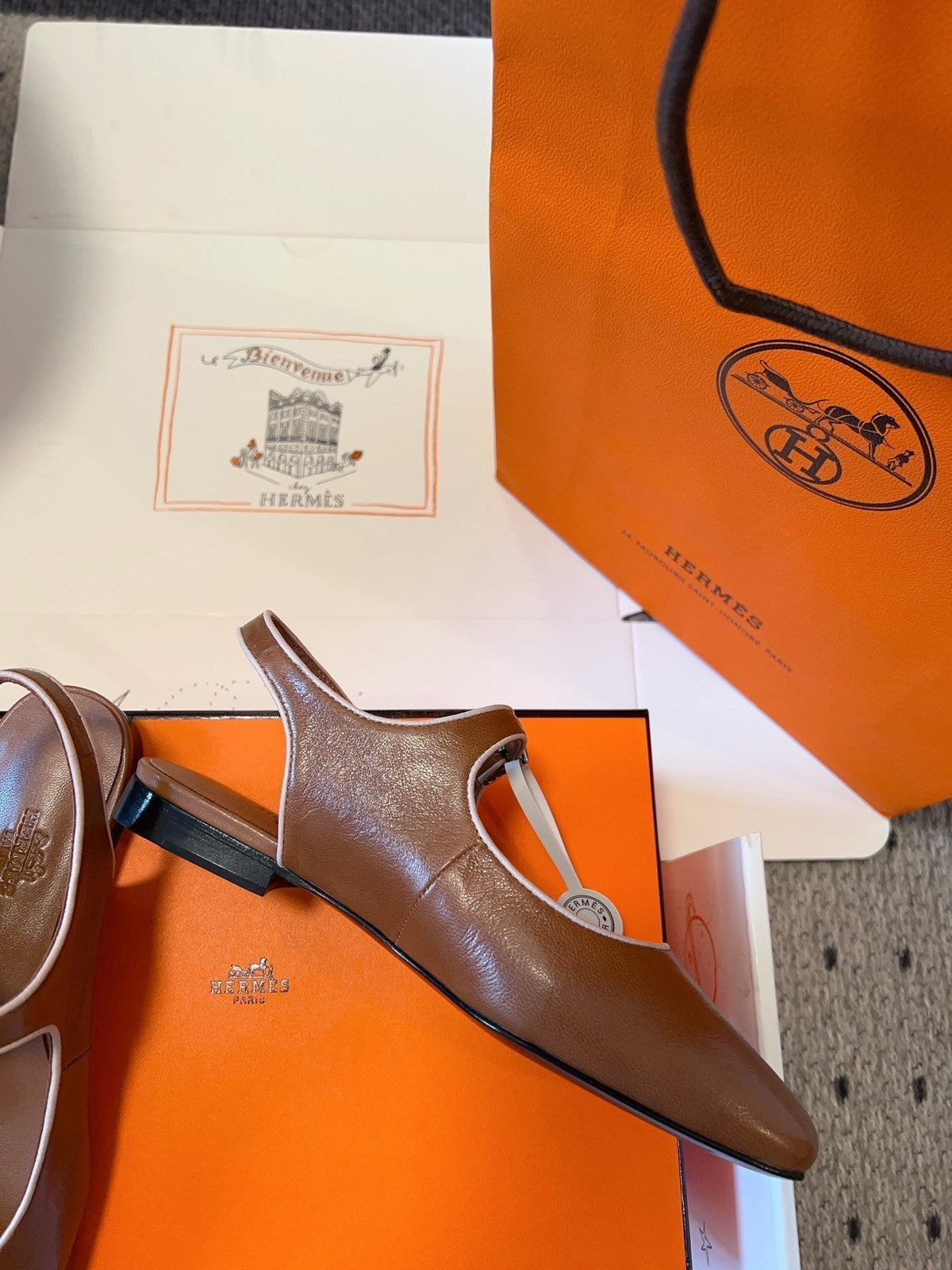 Hermes Kleo Slingback in Bronze Brown Calfskin