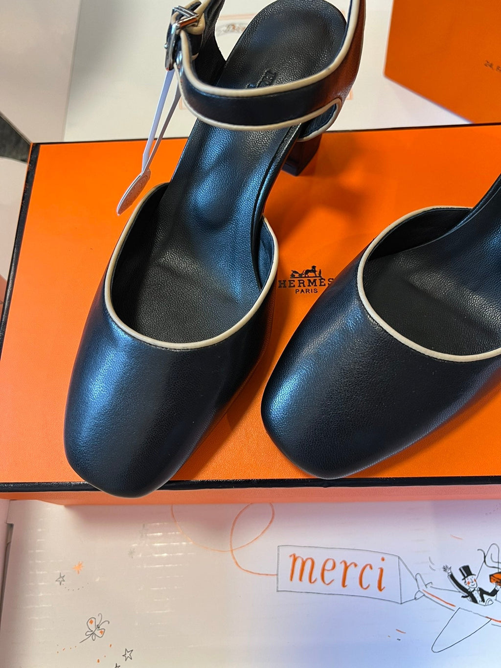 Hermes Kleo High Slingback in Black Calfskin