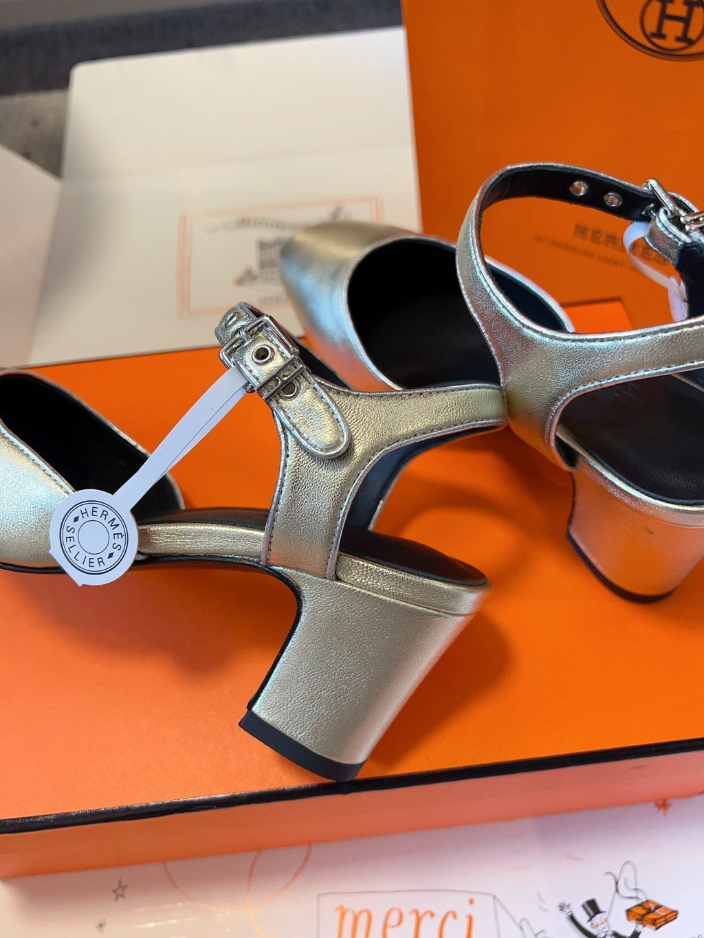 Hermes Kleo High Slingback in Silver Calfskin