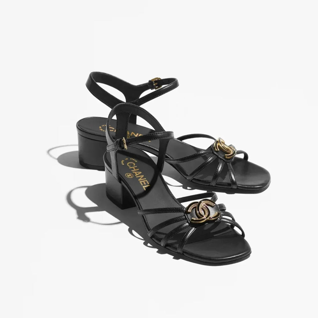 Chanel Sandals 40 mm in Black Patent Lambskin