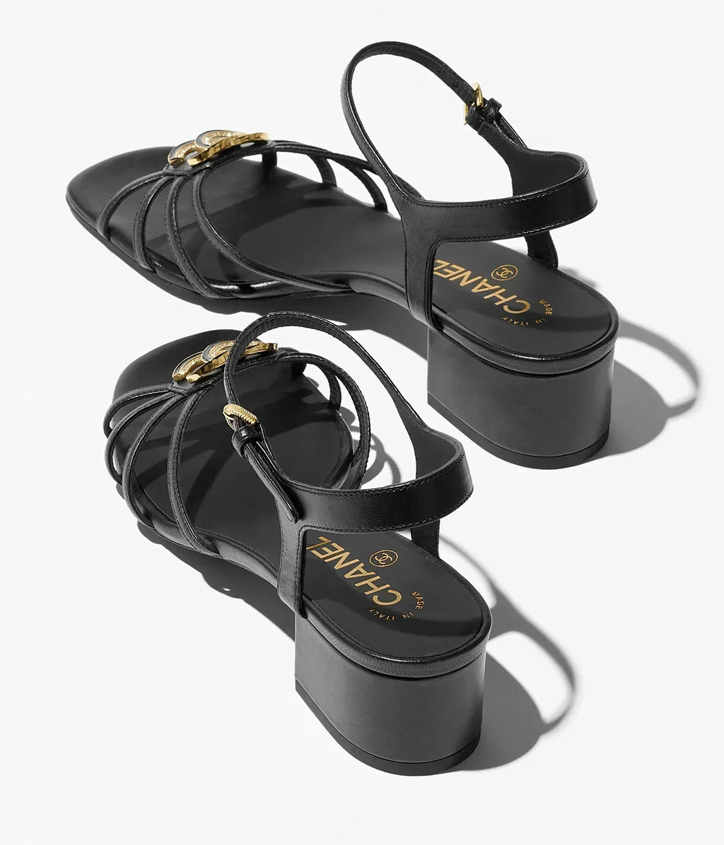Chanel Sandals 40 mm in Black Patent Lambskin