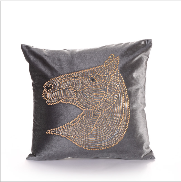 A European style precision velveteen hot drill horse head pillow hotel sofa cushion bedside bag