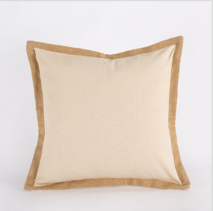 Linen geometric embroidery  pillow solid color woven linen cushion