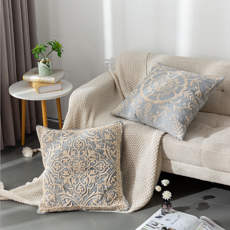 New model room villa Cafe American cotton embroidery pan flower pillow sofa cushion cover custom wholesale