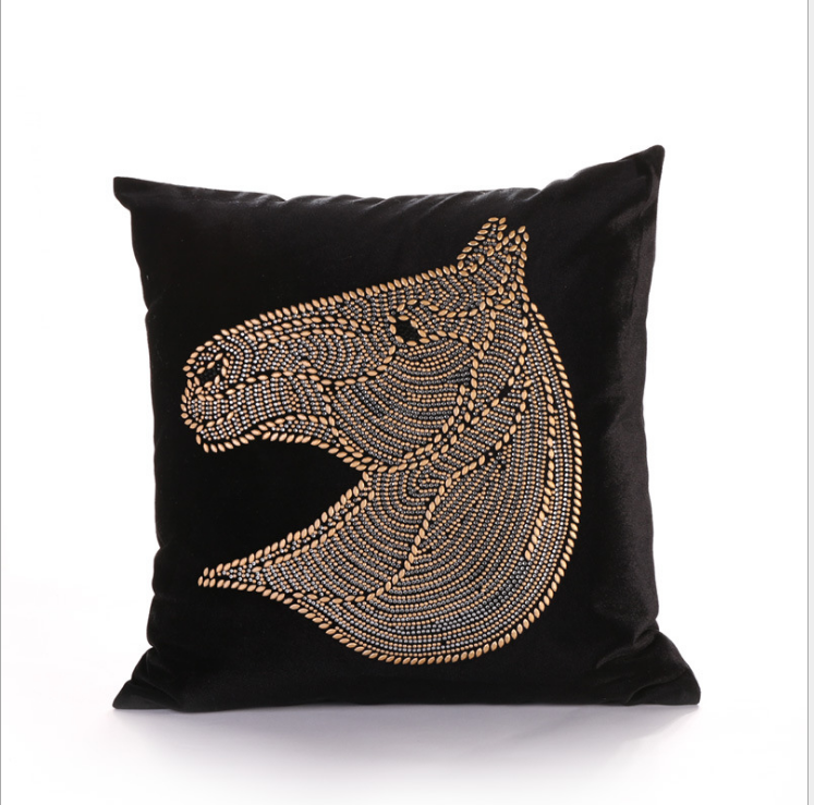 A European style precision velveteen hot drill horse head pillow hotel sofa cushion bedside bag