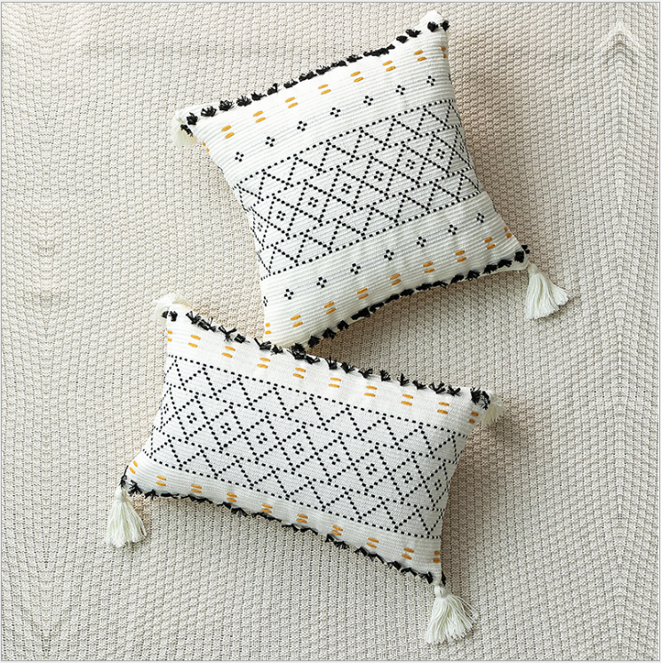 Moroccan Style knitted jacquard color cut tassel pillow cover Nordic model room geometric tassel cushion cover