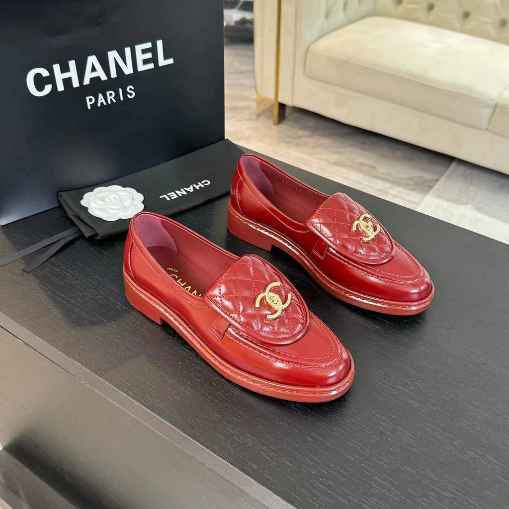 Chanel Moccasins Red Quilted Lambskin