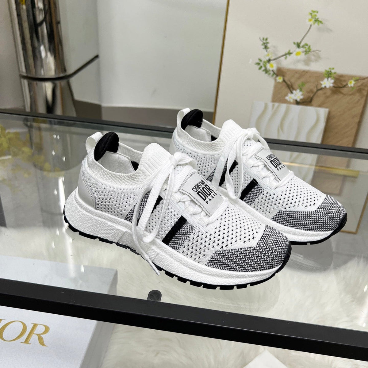 Dior Walk'N' Sneakers in White and Black Mesh