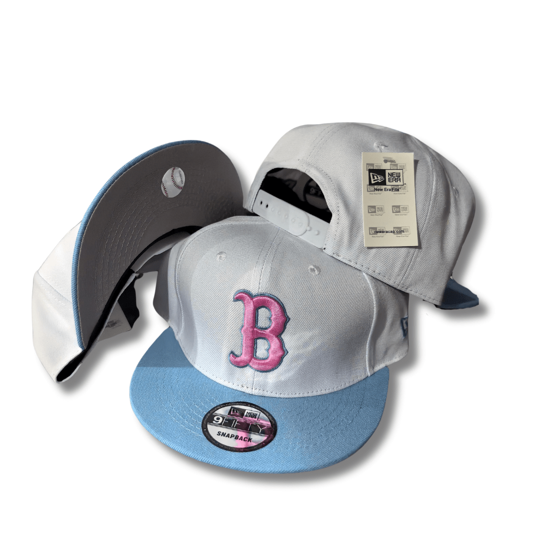 Boston Red Sox New Era 9FIFTY White and Light Blue with Pink Logo Snapback Cap