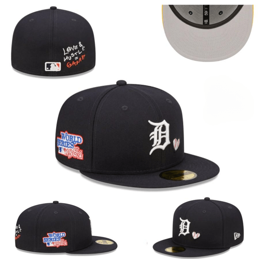 Detroit Tigers Navy Blue Fitted Hat - 1984 World Series Patch and Embroidered Details