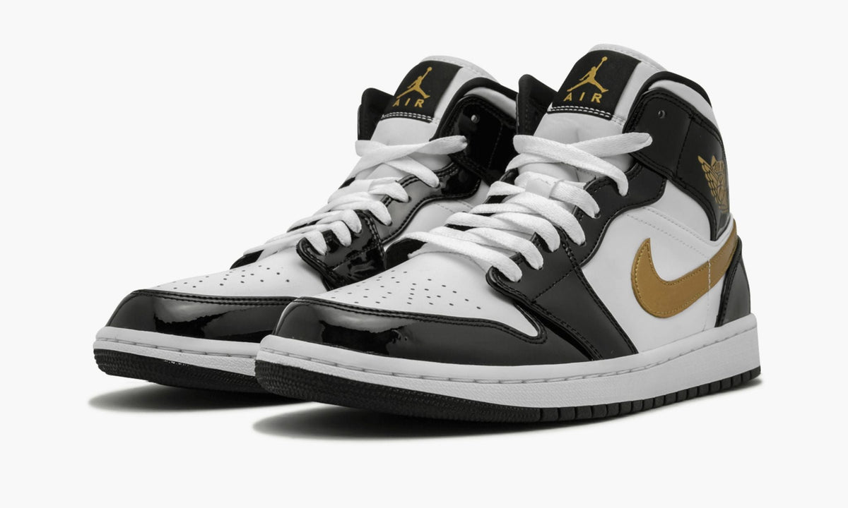 Air Jordan 1 Mid SE Black Gold Patent Leather Sneakers