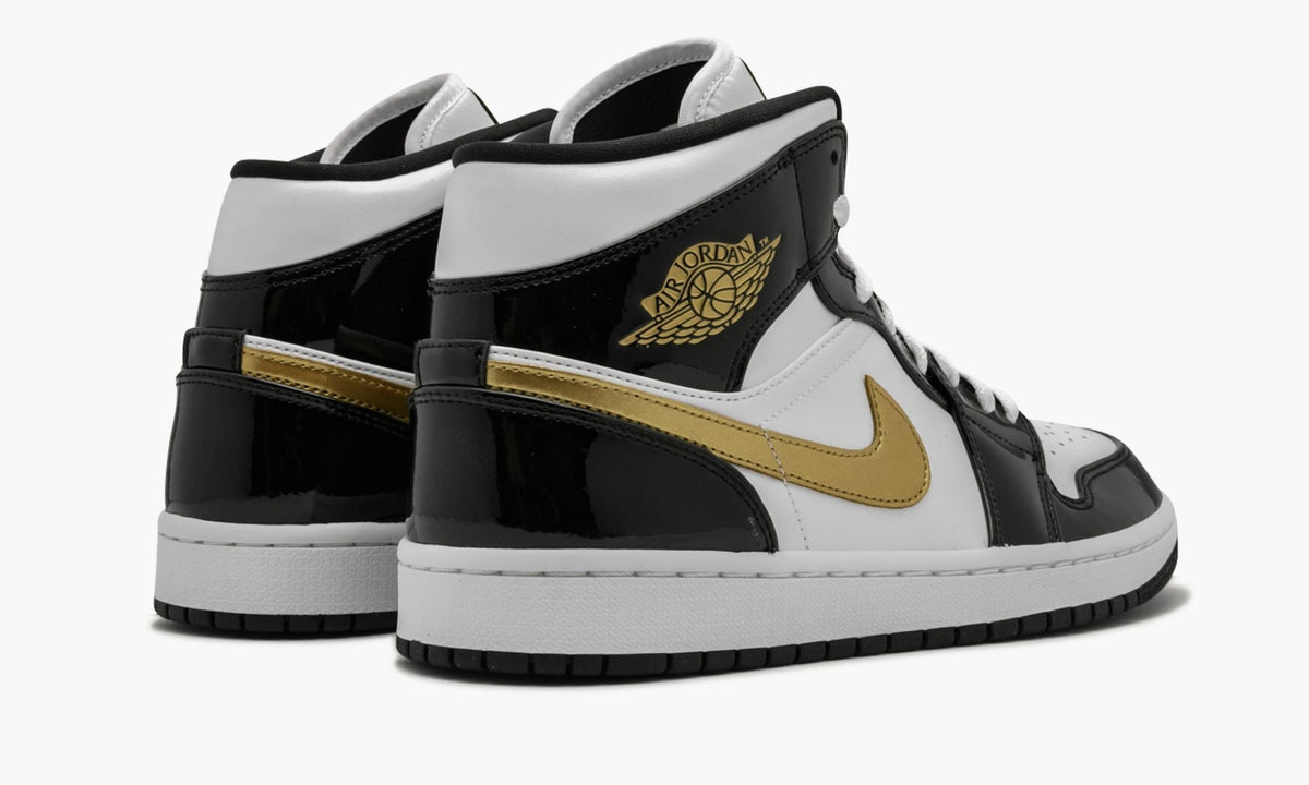Air Jordan 1 Mid SE Black Gold Patent Leather Sneakers
