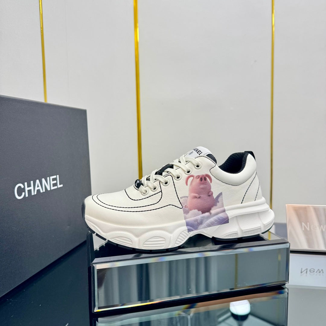 Chanel Trainers Sneaker in White Calfskin with Sticker 238622