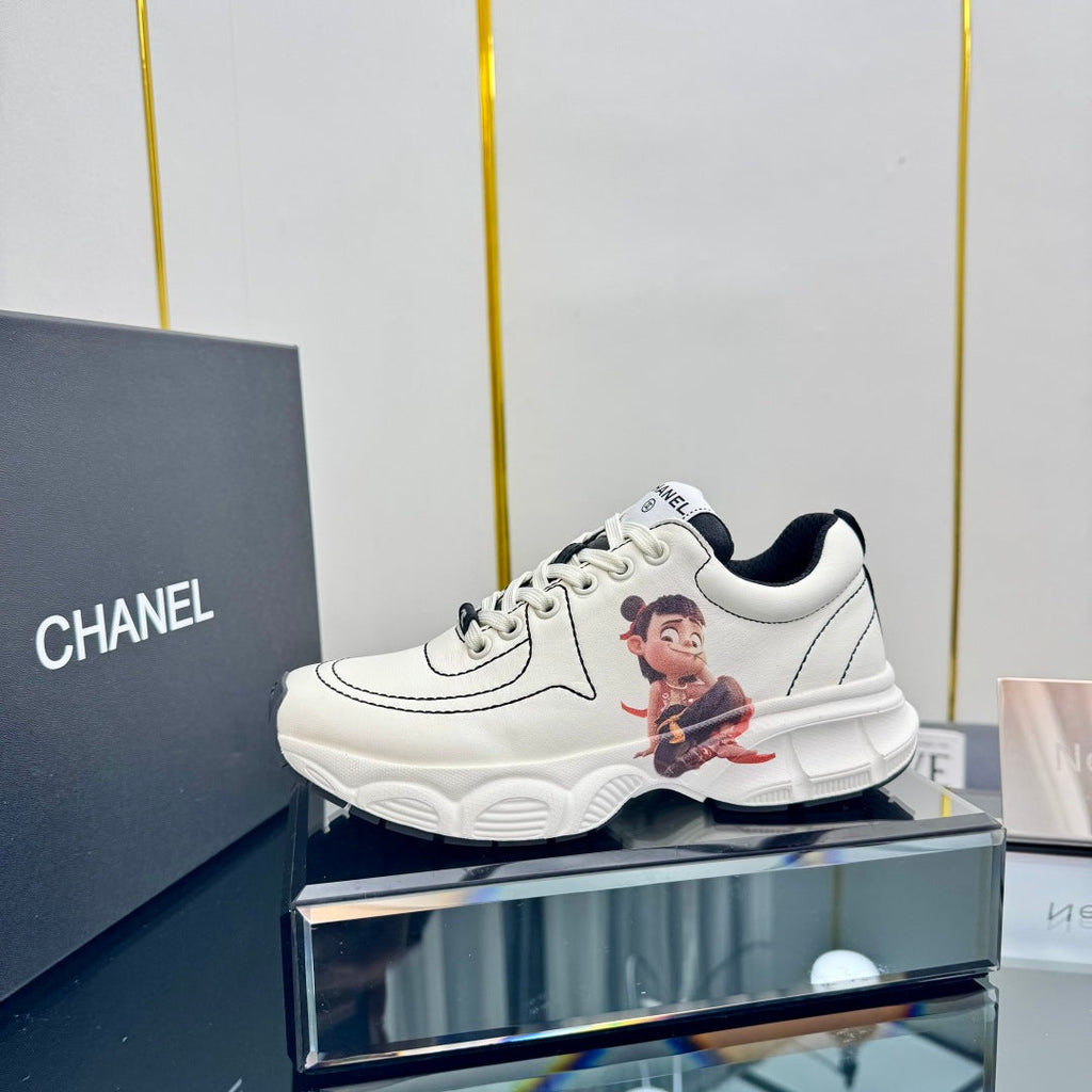 Chanel Trainers Sneaker in White Calfskin with Sticker 238623