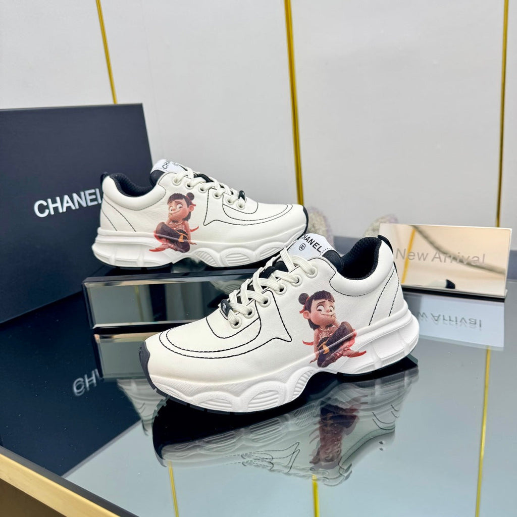 Chanel Trainers Sneaker in White Calfskin with Sticker 238623