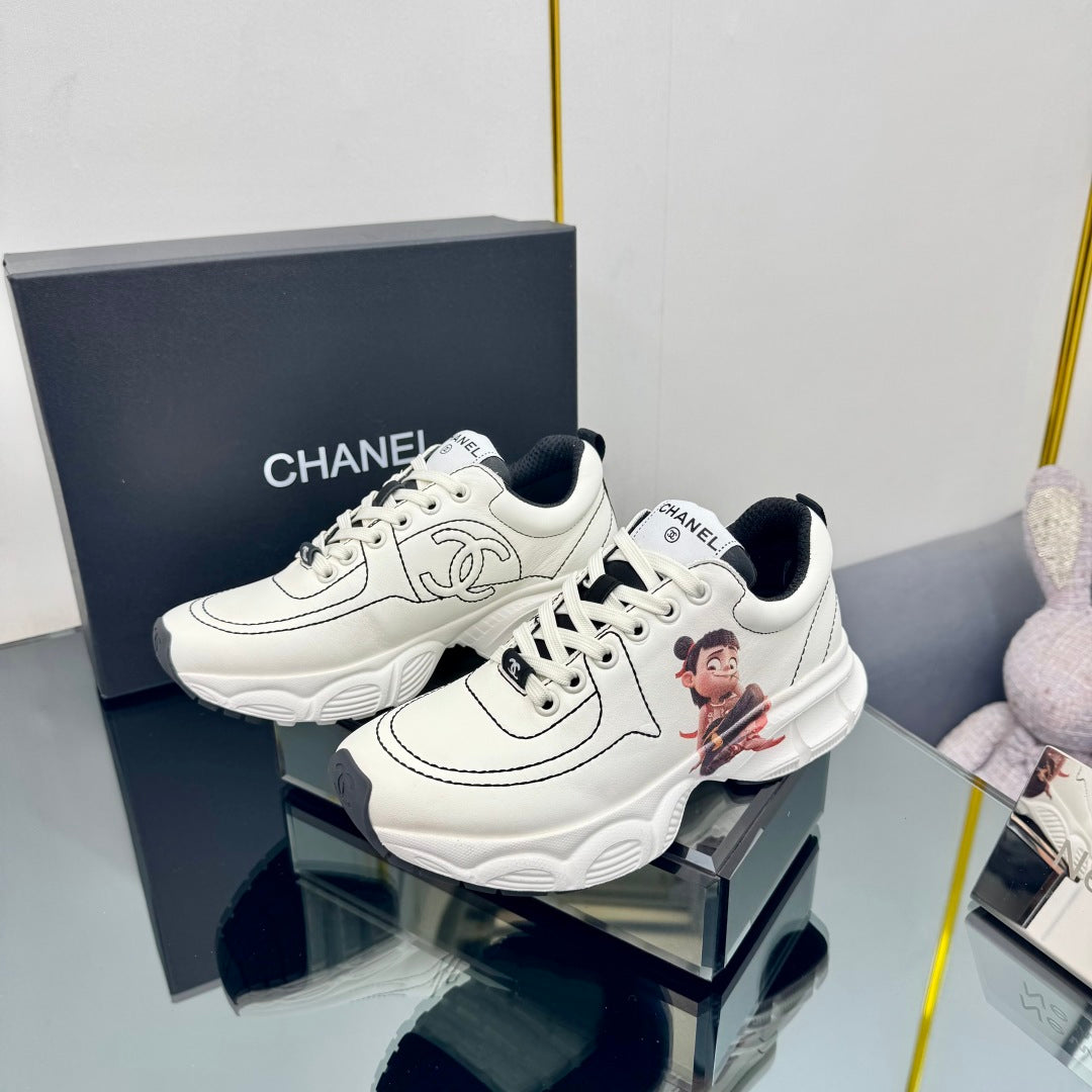 Chanel Trainers Sneaker in White Calfskin with Sticker 238623