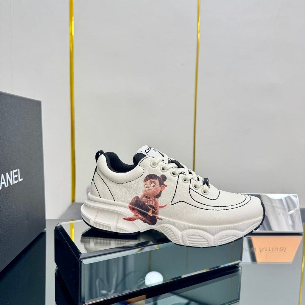 Chanel Trainers Sneaker in White Calfskin with Sticker 238623