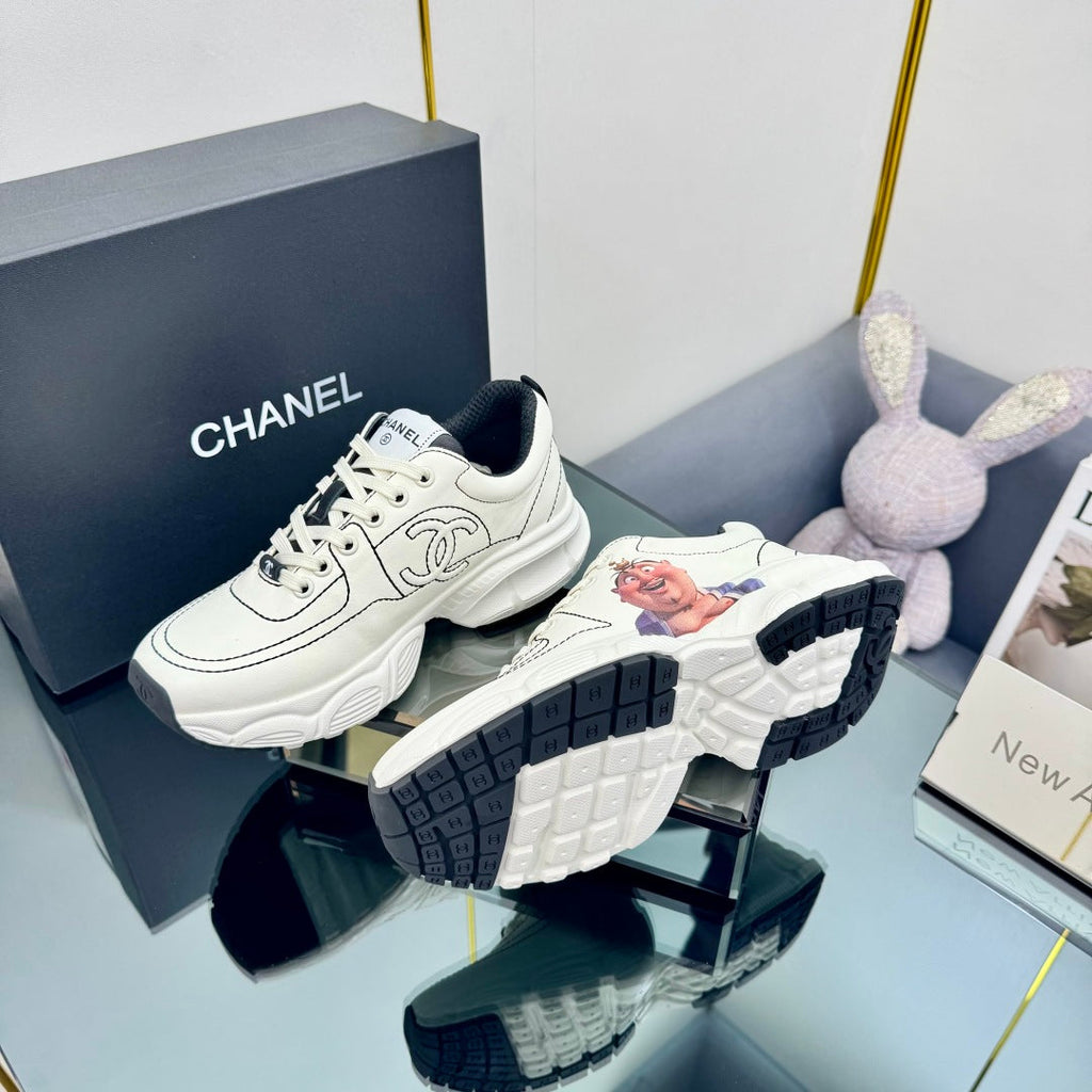 Chanel Trainers Sneaker in White Calfskin with Sticker 238628