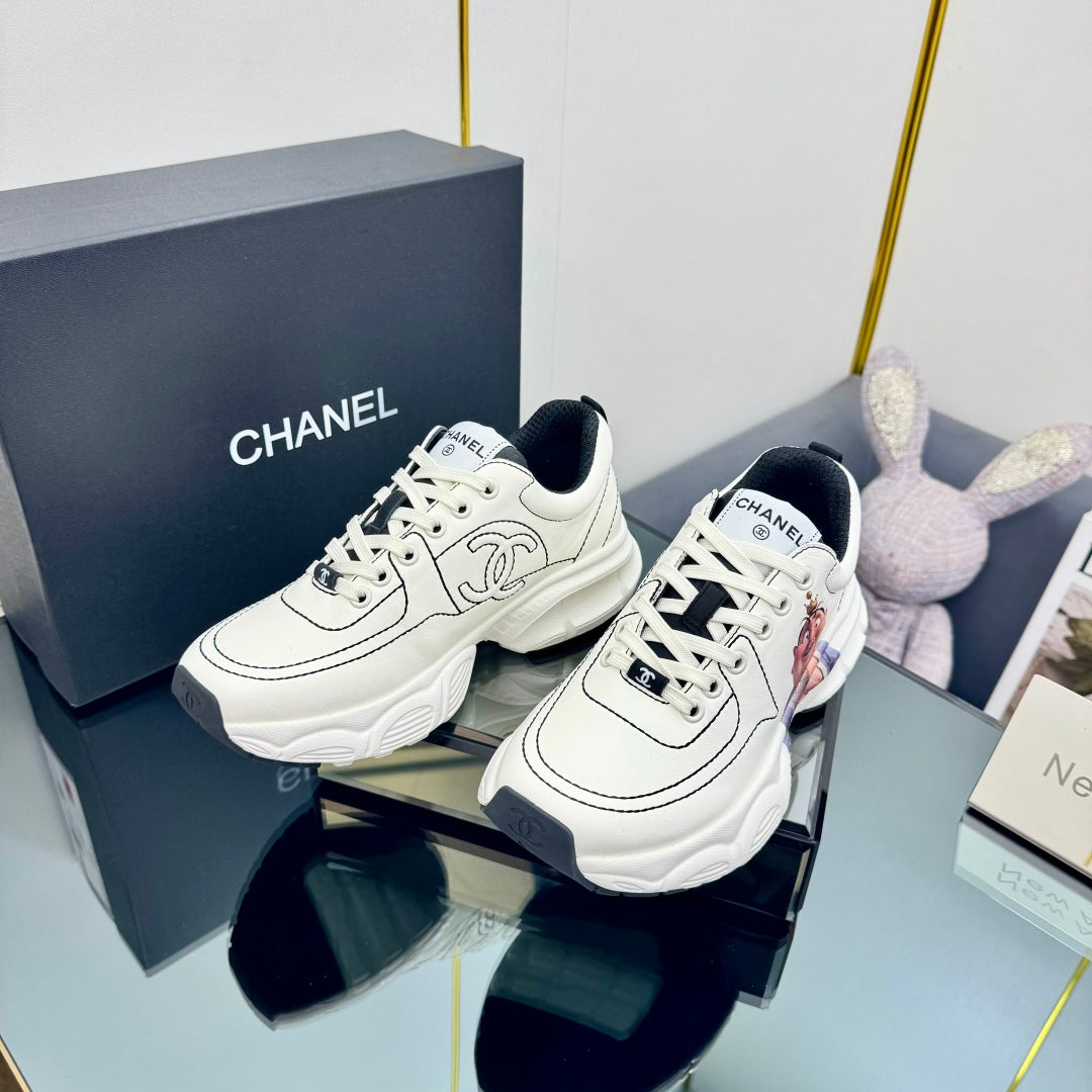 Chanel Trainers Sneaker in White Calfskin with Sticker 238628