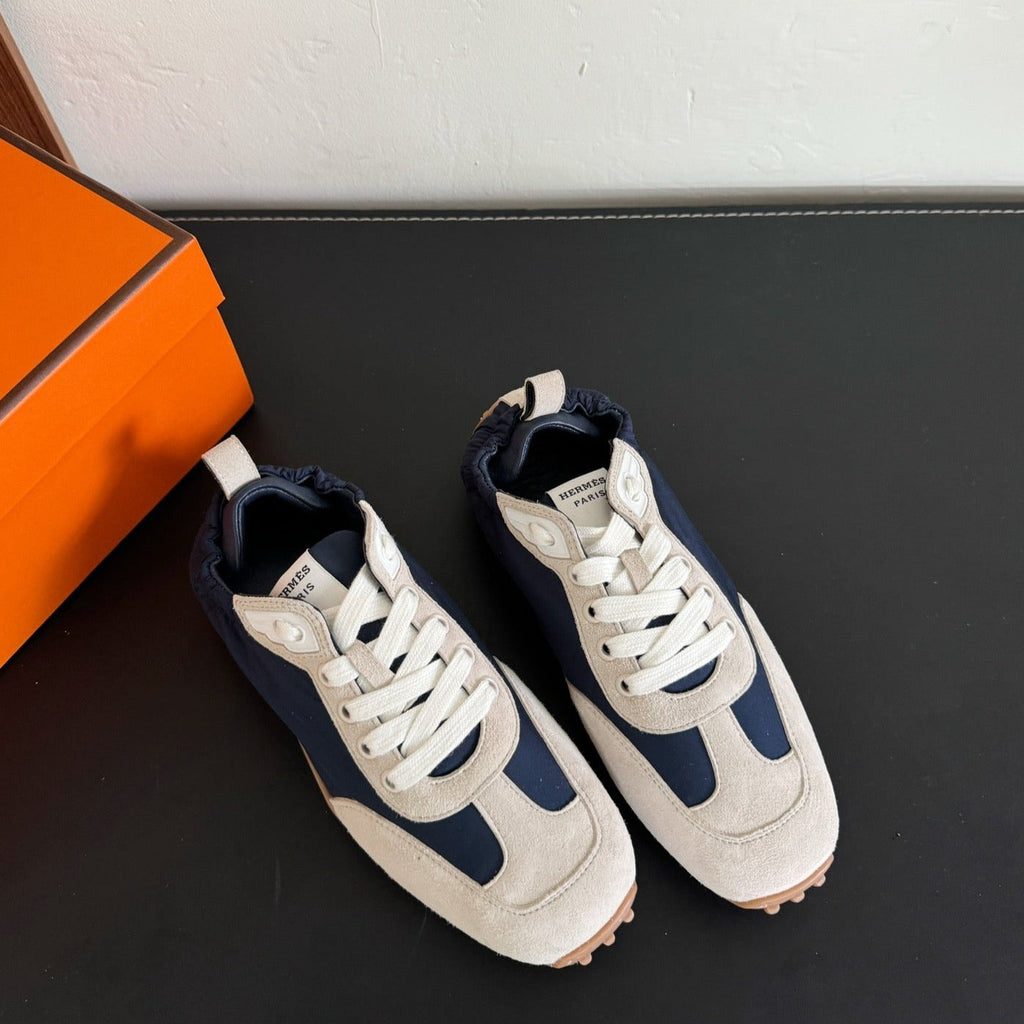 Hermes Skateboard Shoes Light Gray Mix Navy Suede