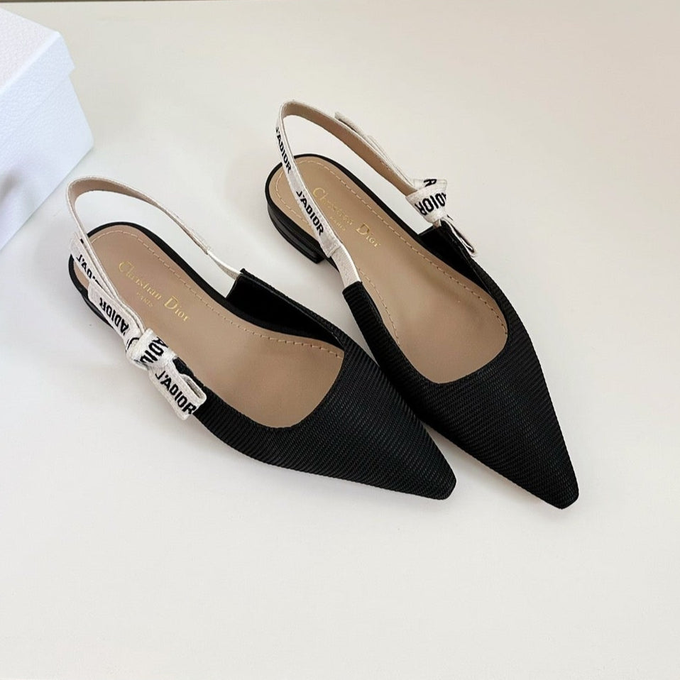 Dior J'A Slingback Flat Black Technical Fabric