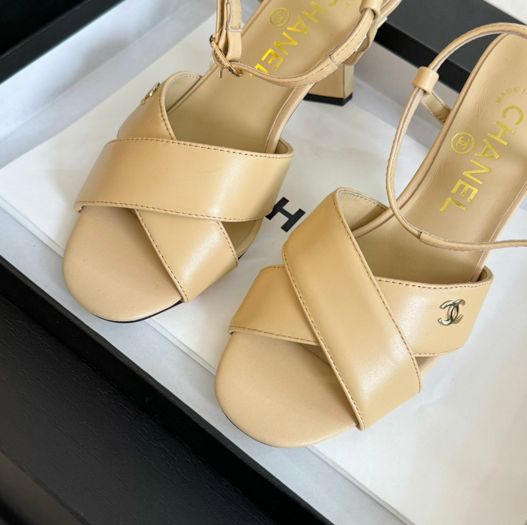 Chanel High Sandals Lambskin Yellow Cream