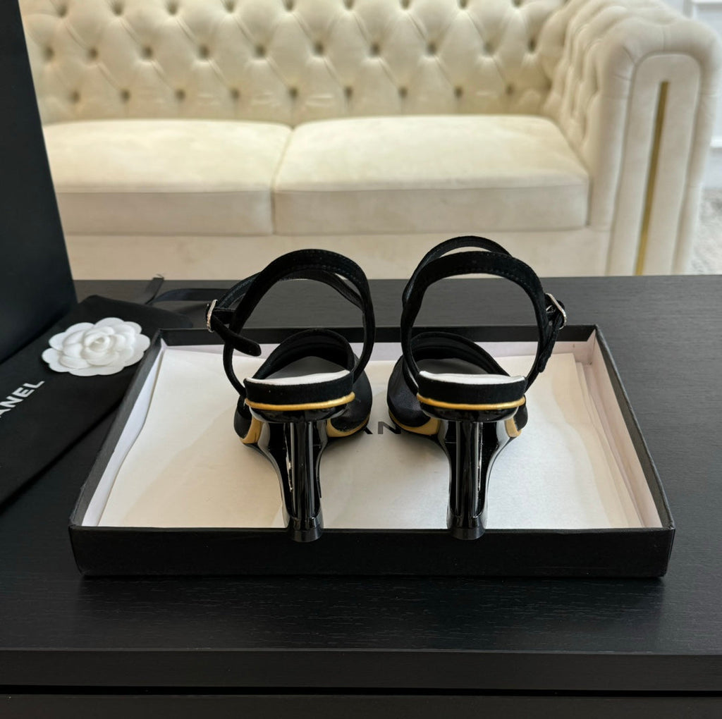 Chanel Waterproof Platform High Heels Transparent Heel Mesh Black