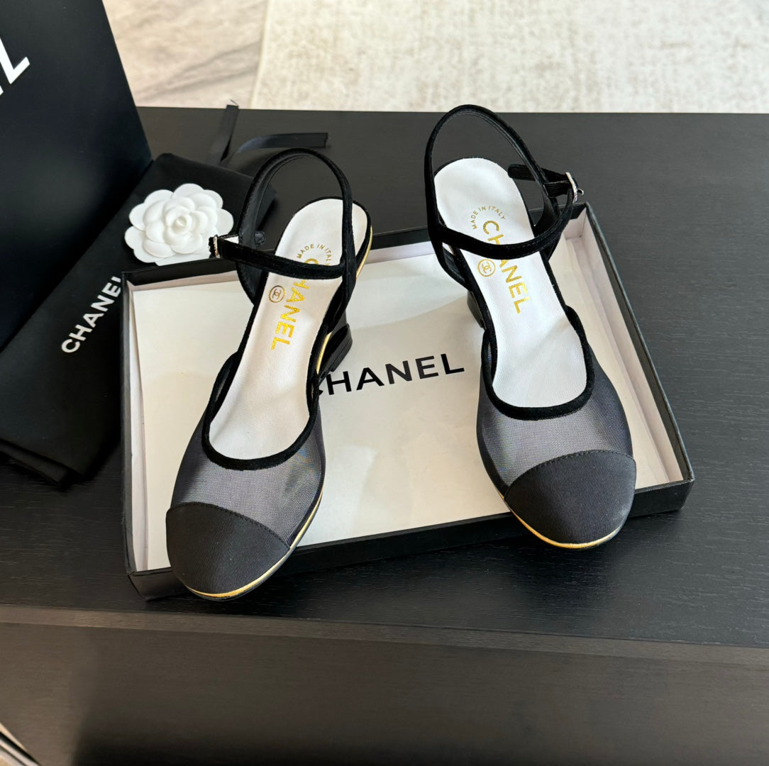 Chanel Waterproof Platform High Heels Transparent Heel Mesh Black
