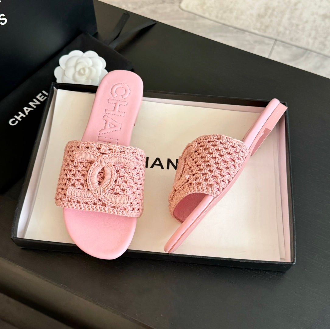 Chanel Slippers Light Pink Lambskin