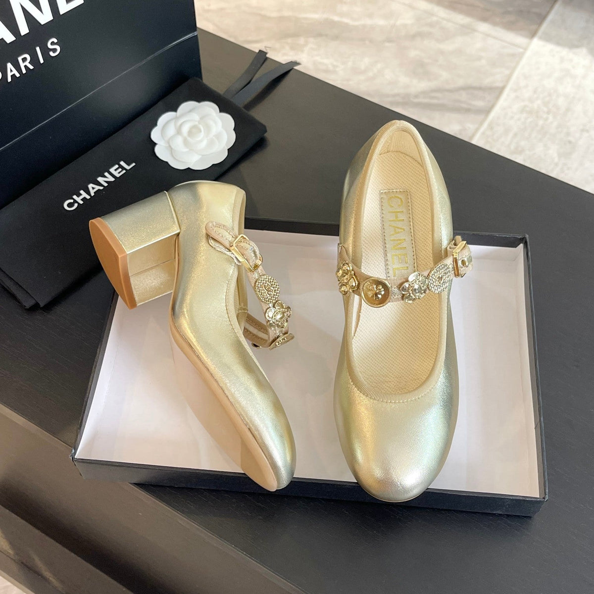 Chanel High Mery Jane Golden Lambskin