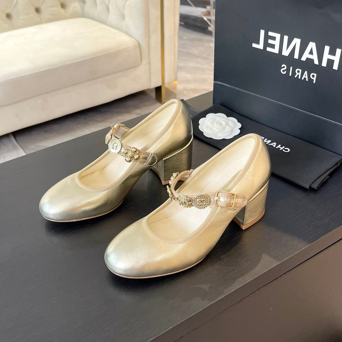 Chanel High Mery Jane Golden Lambskin
