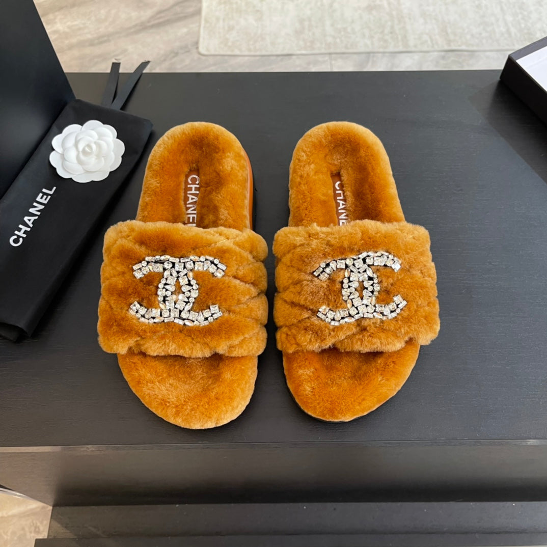 Chanel Slippers in Safety Orange Fur