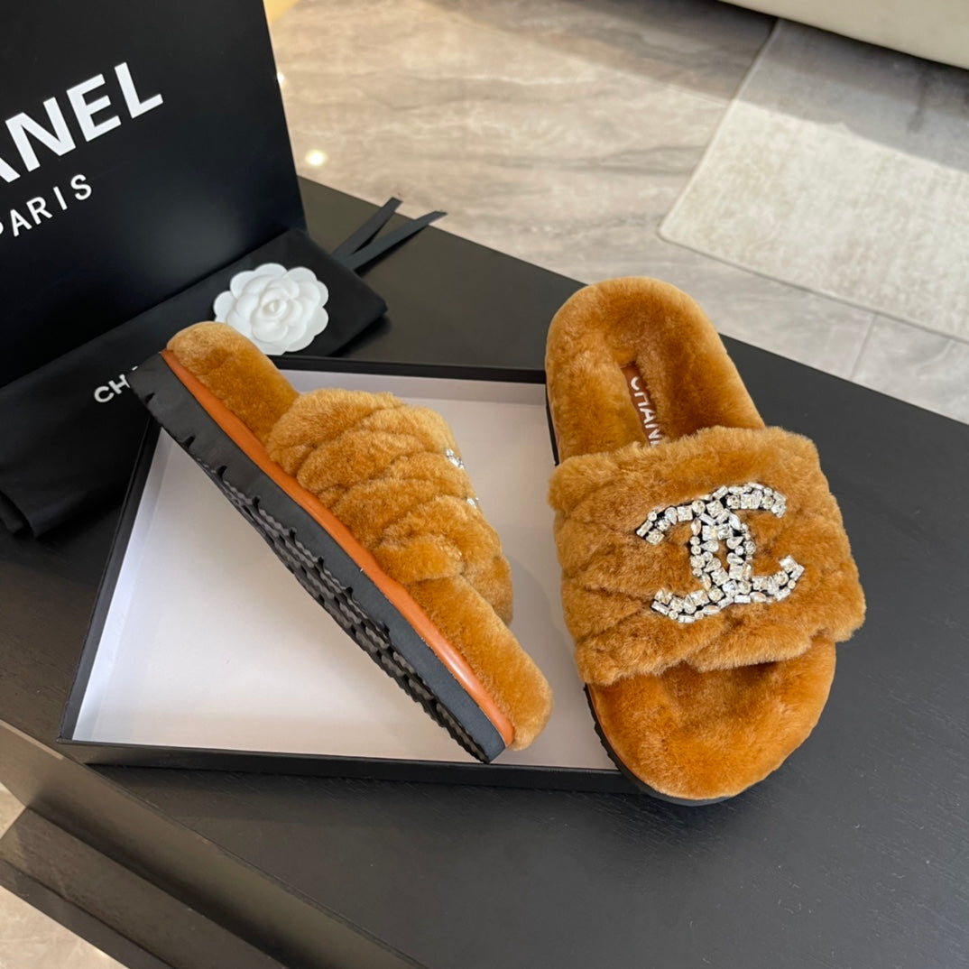 Chanel Slippers in Safety Orange Fur