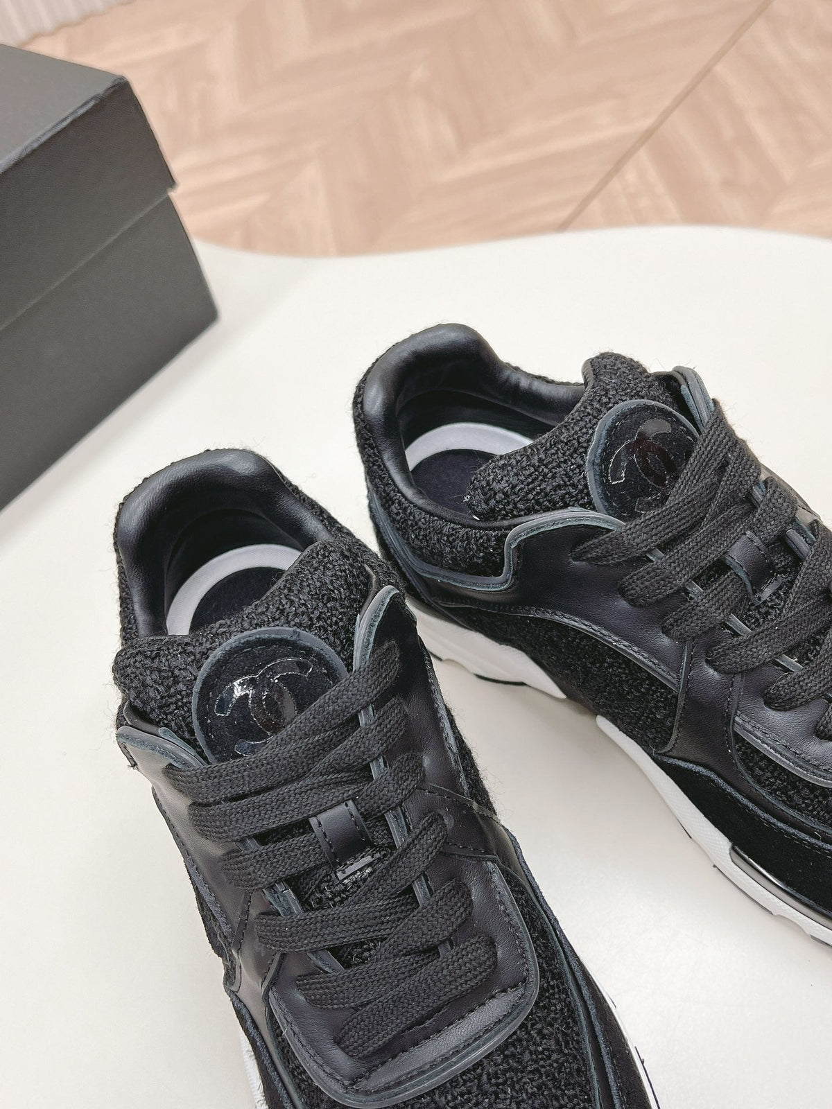 Chanel Trainers in Black Suede and Calfskin