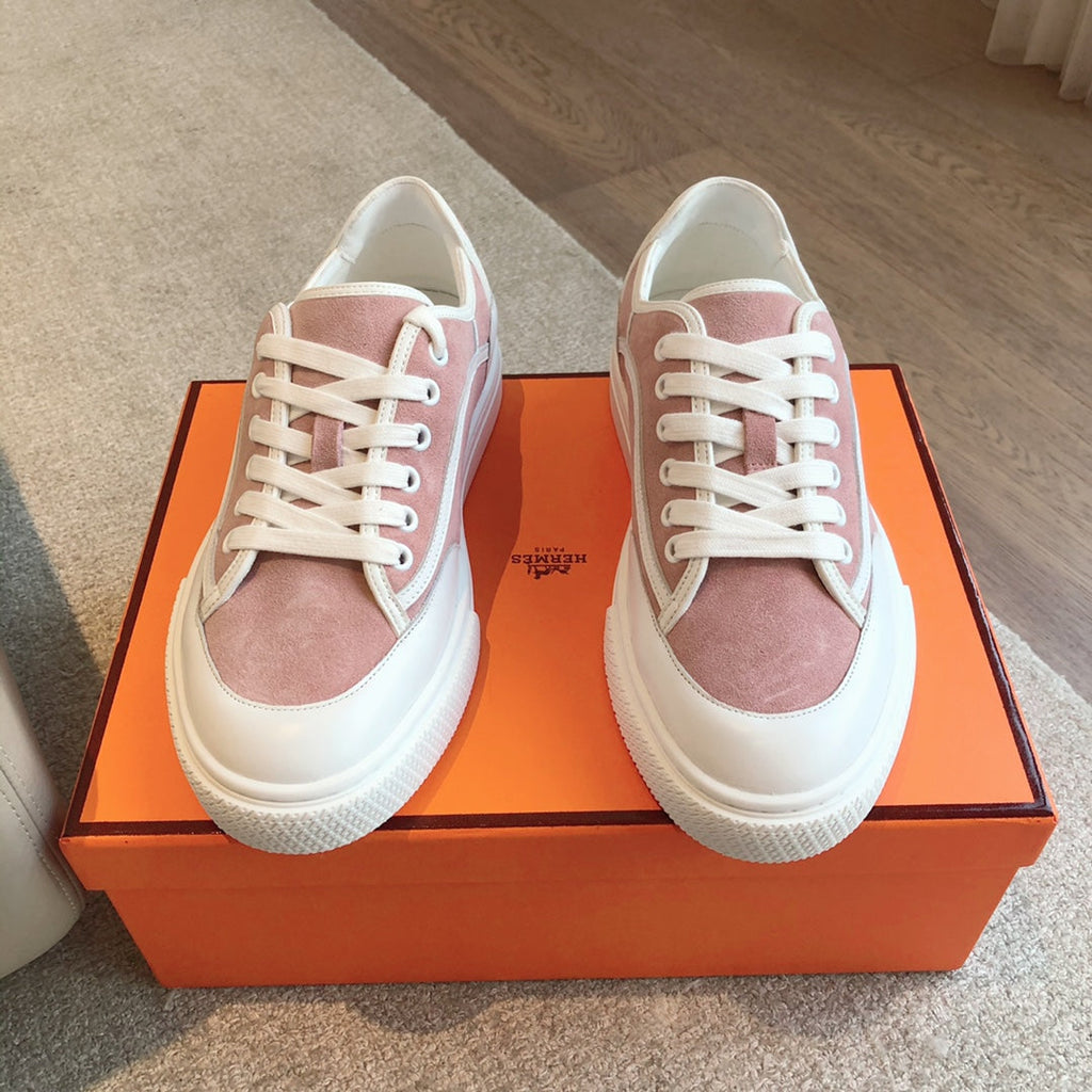 Hermes Get Sneaker White Calfskin and Pink Suede