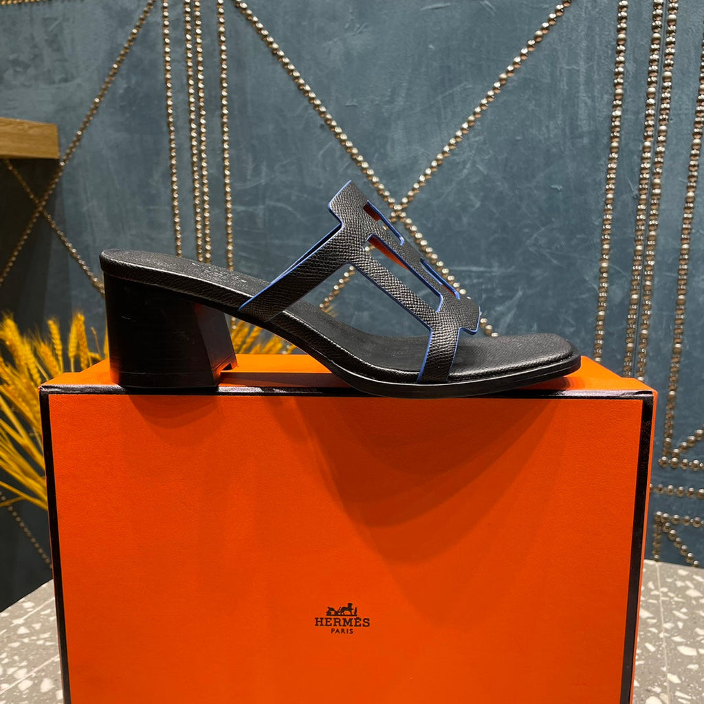 Hermes Izzy 50 mm Sandal in Black Sheepskin