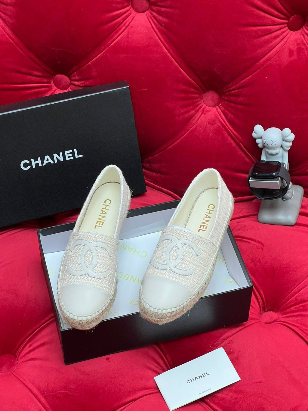 Chanel Woven Loafers in White Beige Fabric