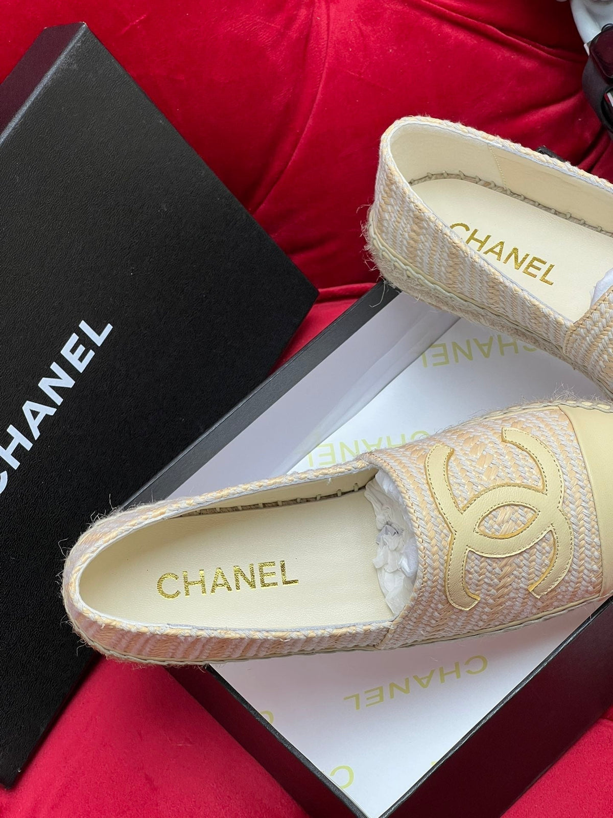 Chanel Woven Loafers in Dark Cream Fabric