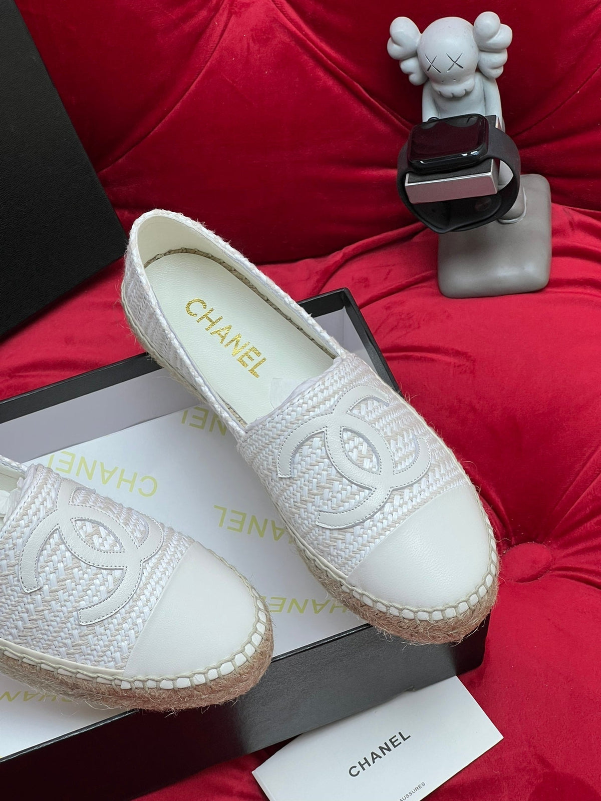 Chanel Woven Loafers in White Fabric