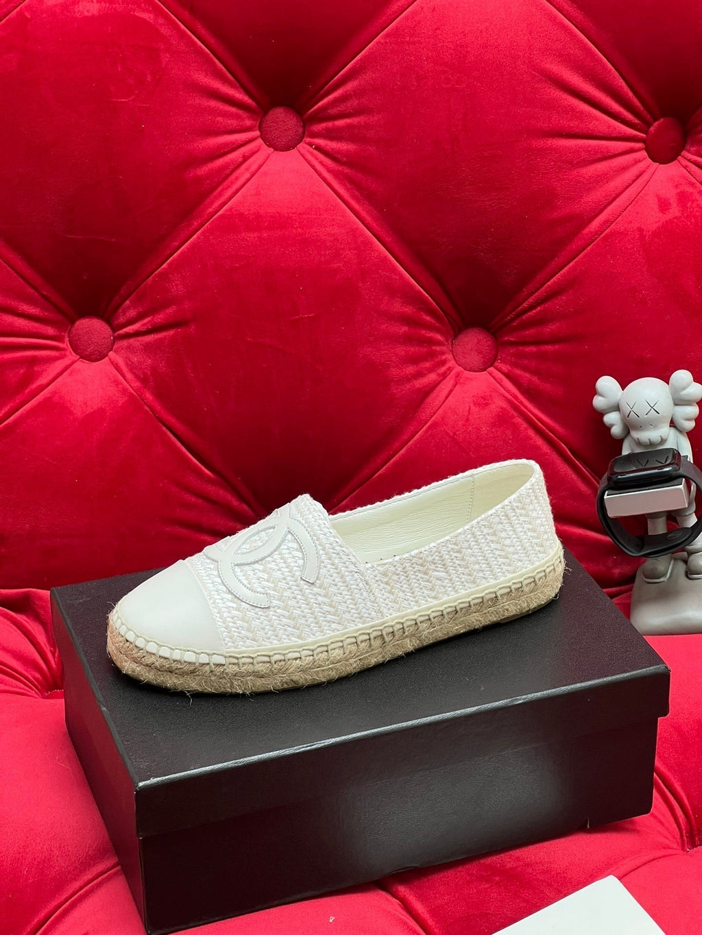 Chanel Woven Loafers in White Fabric