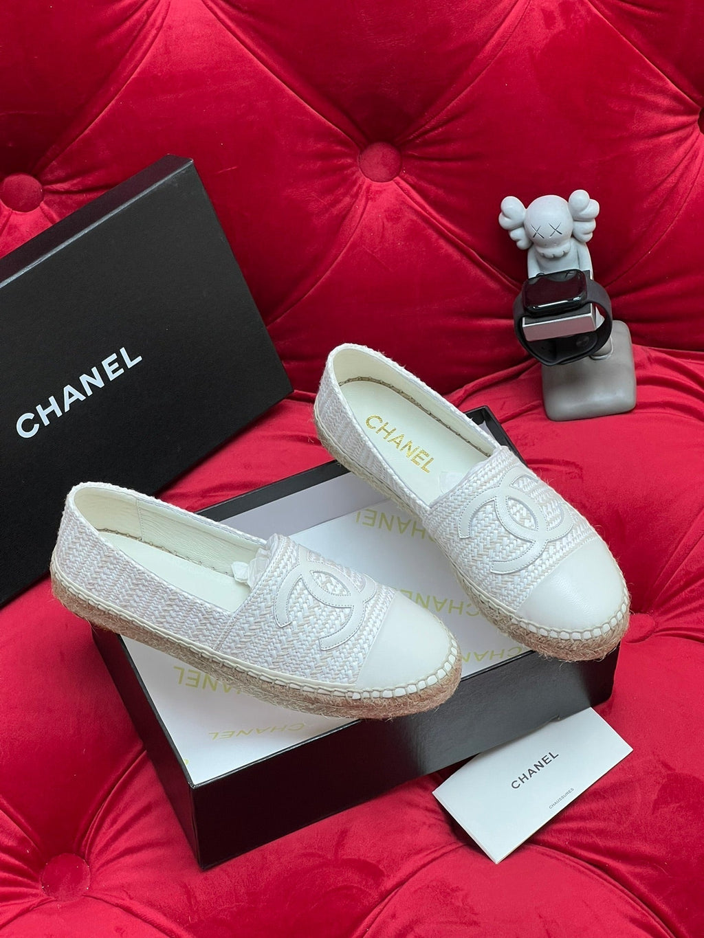Chanel Woven Loafers in White Fabric