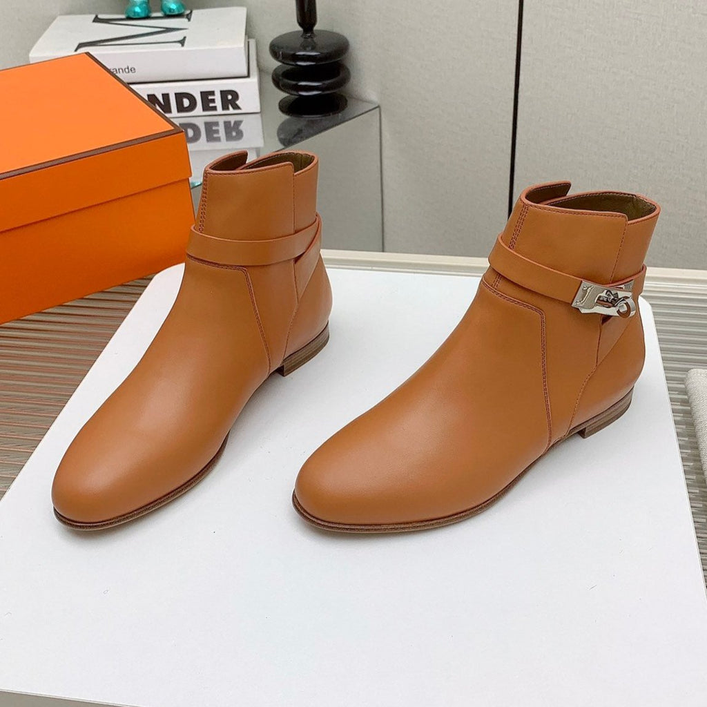 Hermes Women's Neo Ankle Boot in Bronze Brown Calfskin