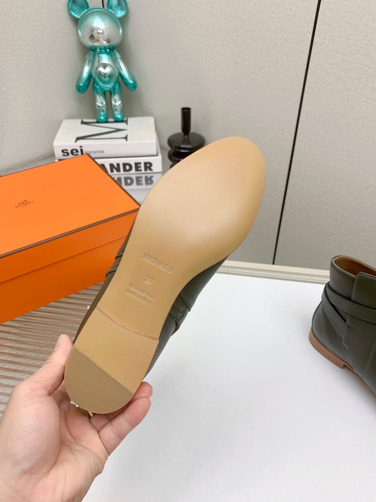 Hermes Women's Neo Ankle Boot in Army Green Calfskin